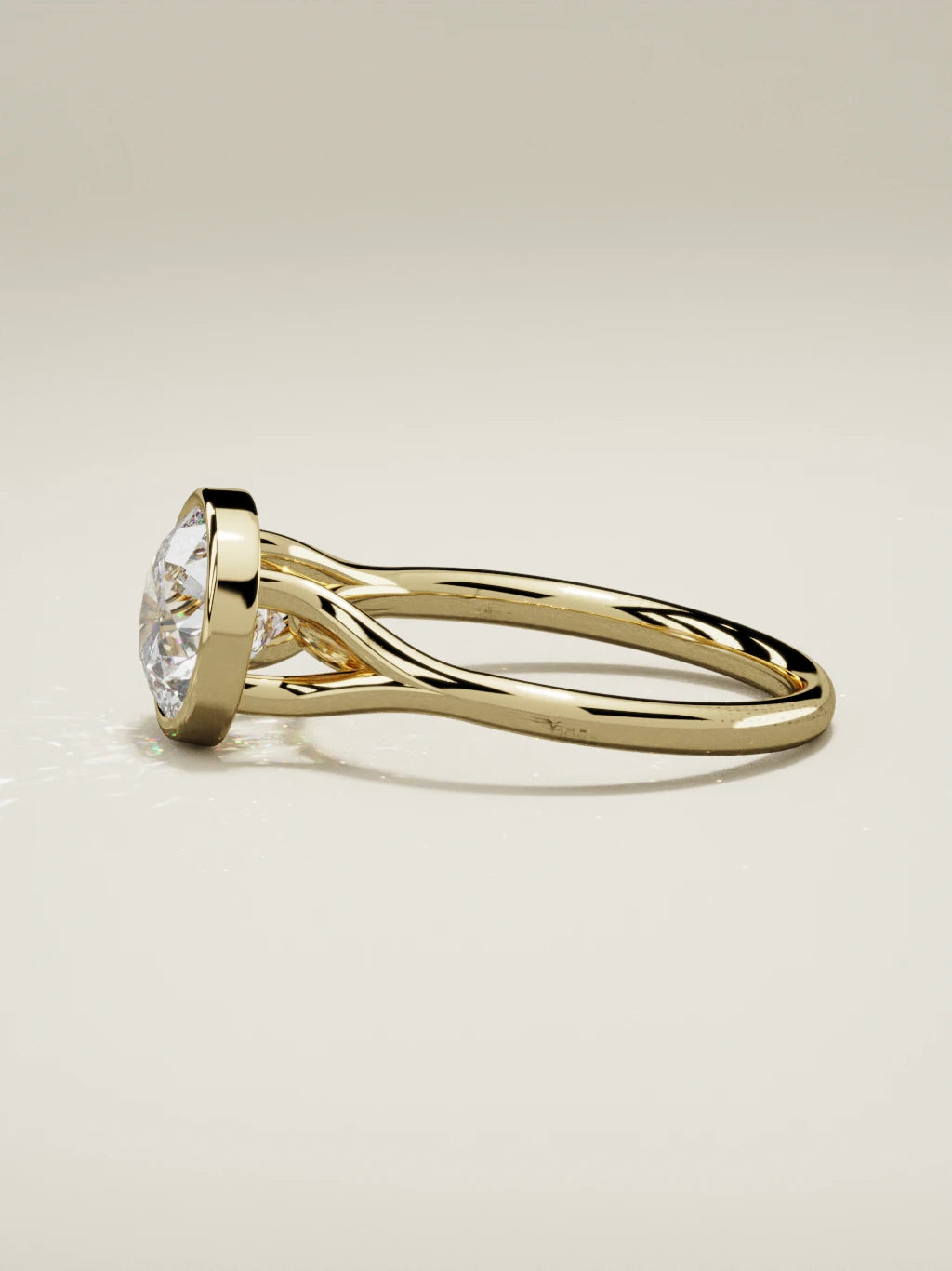 The Luna round lab-grown diamond solitaire in 14K yellow gold, side view