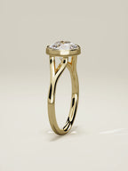 The Luna round lab-grown diamond solitaire in 14K yellow gold, standing front view