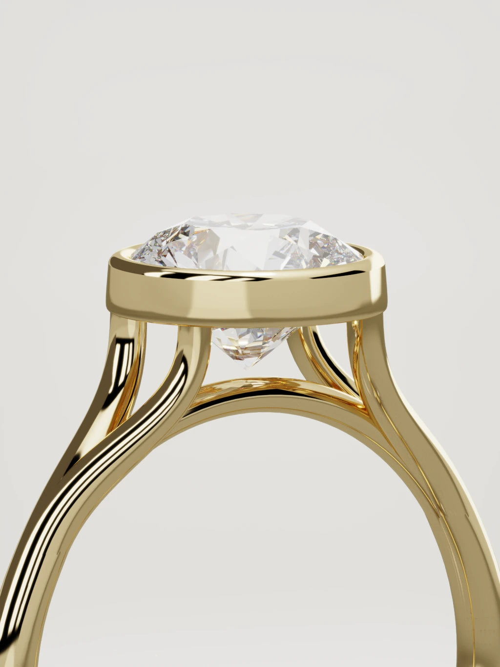 The Luna round lab-grown diamond solitaire in 14K yellow gold, standing three-quarter view