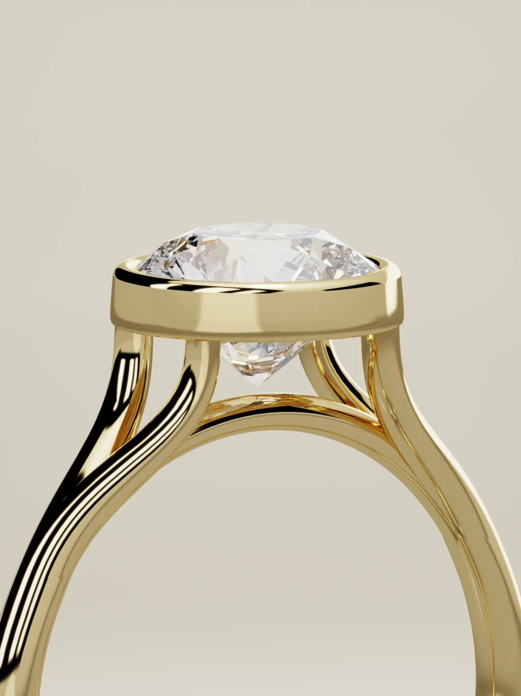 The Luna round lab-grown diamond solitaire in 14K yellow gold, standing three-quarter view