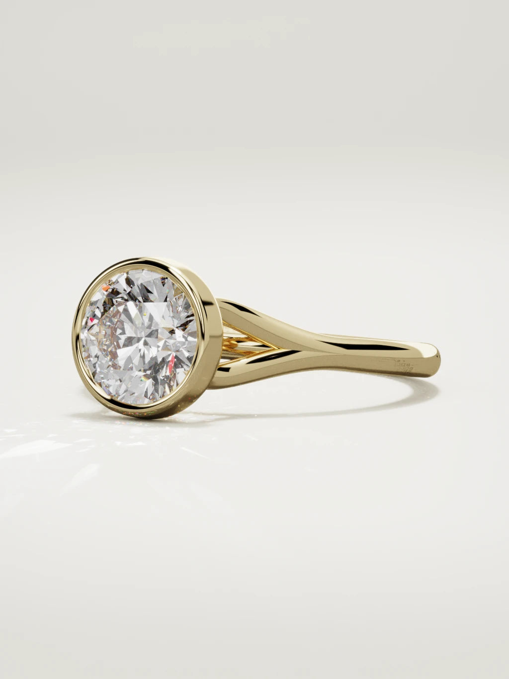 The Luna round lab-grown diamond solitaire in 14K yellow gold, three-quarter view