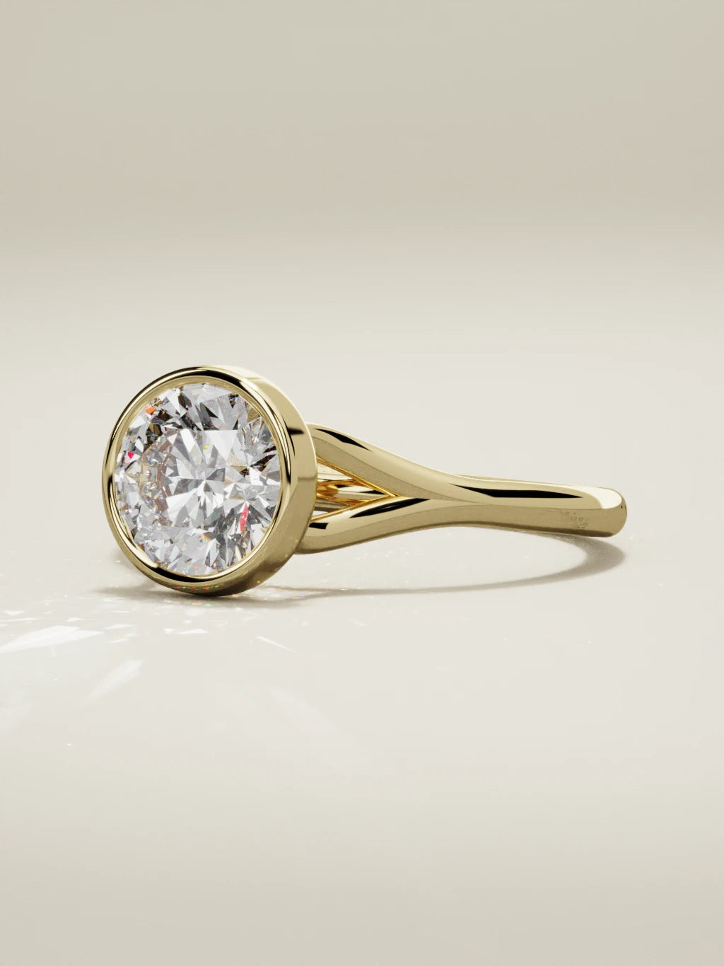 The Luna round lab-grown diamond solitaire in 14K yellow gold, three-quarter view