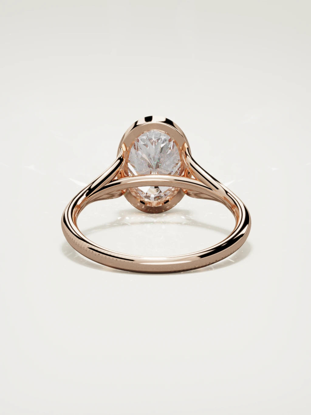 The Luna oval lab-grown diamond solitaire in 14K rose gold, back view