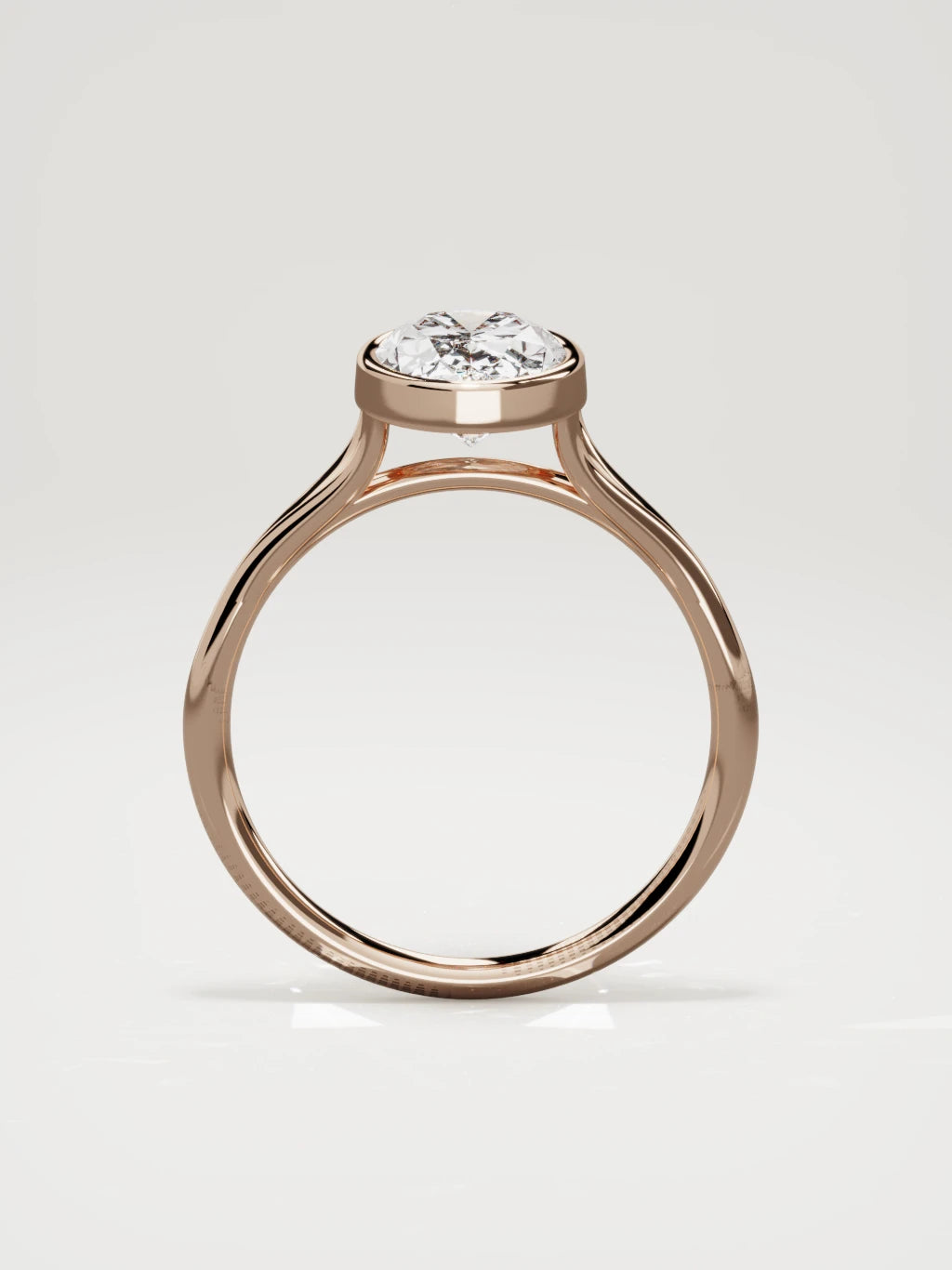 The Luna oval lab-grown diamond solitaire in 14K rose gold, standing front view