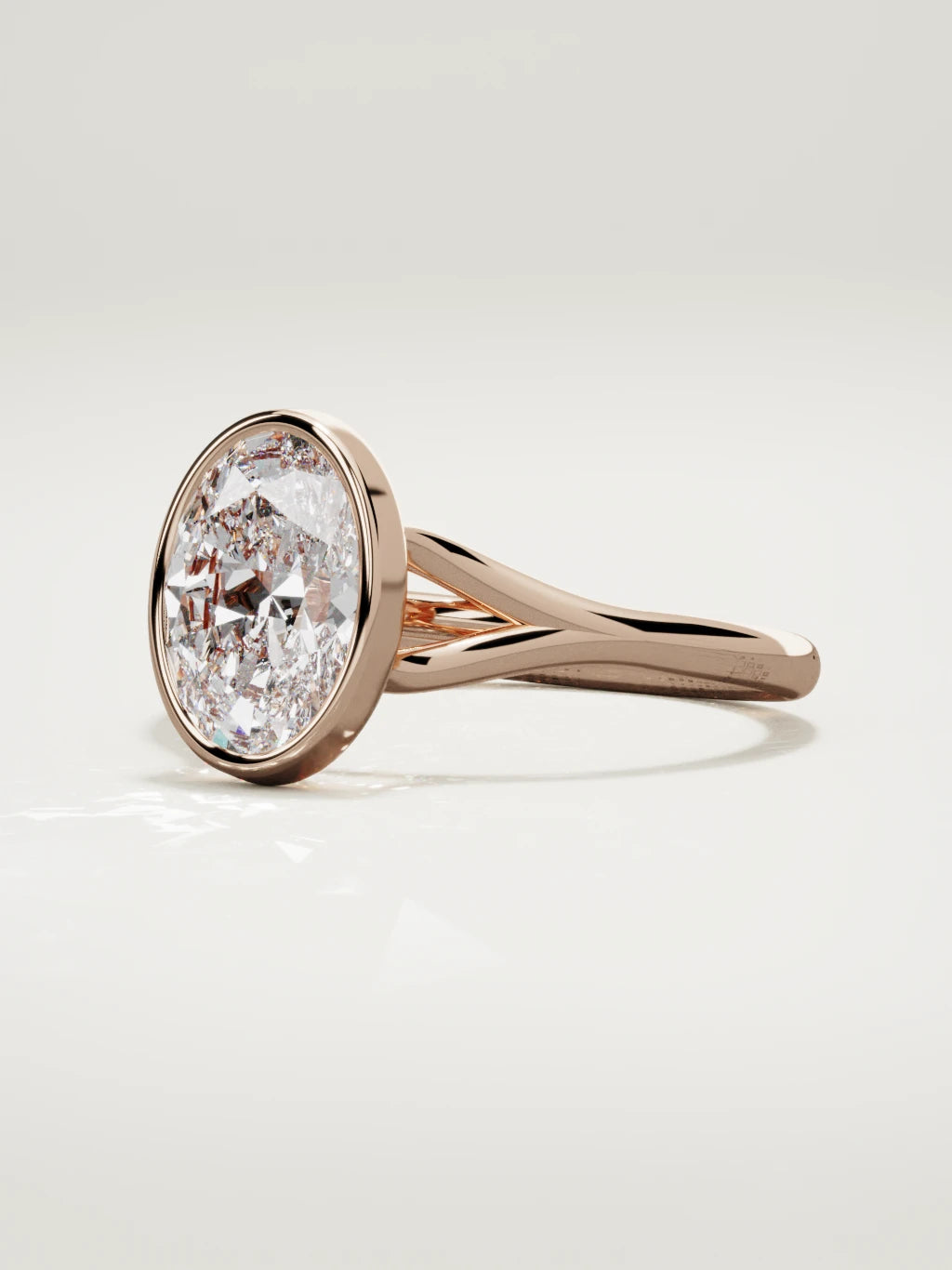 The Luna oval lab-grown diamond solitaire in 14K rose gold, three-quarter view