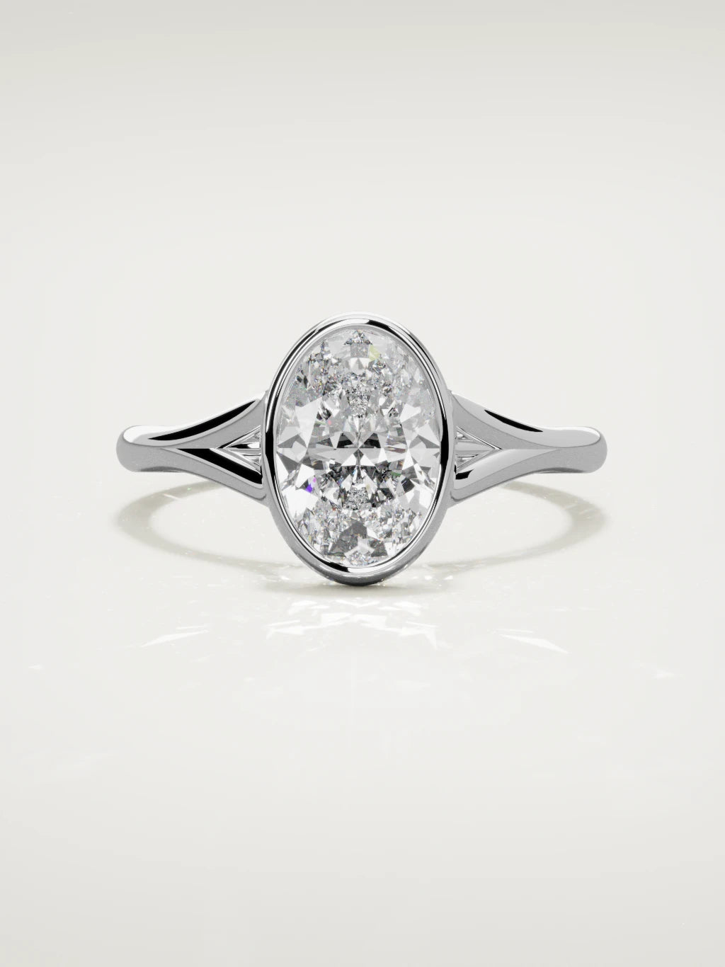 The Luna oval lab-grown diamond solitaire in 14K white gold, front view