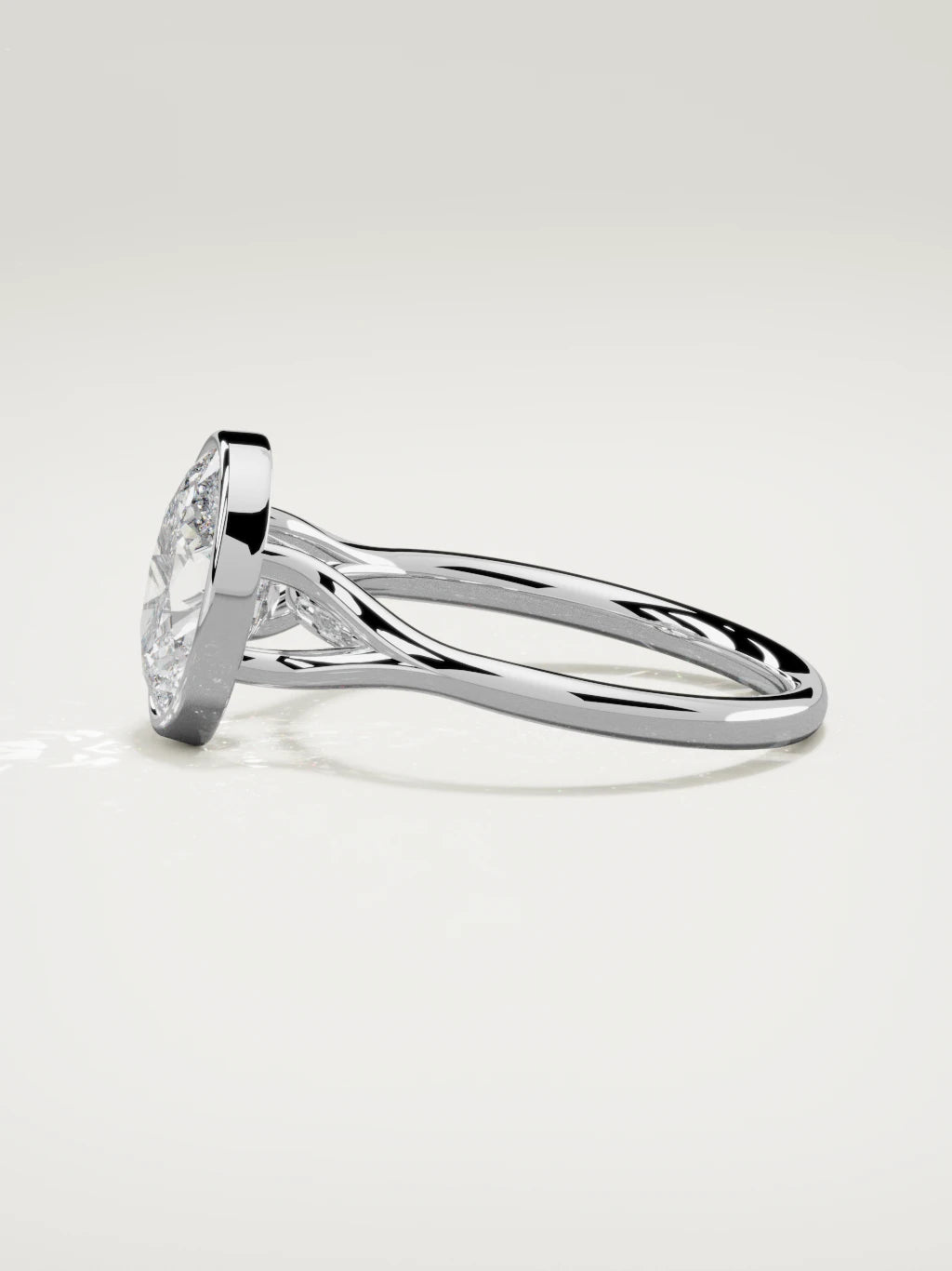 The Luna oval lab-grown diamond solitaire in 14K white gold, side view