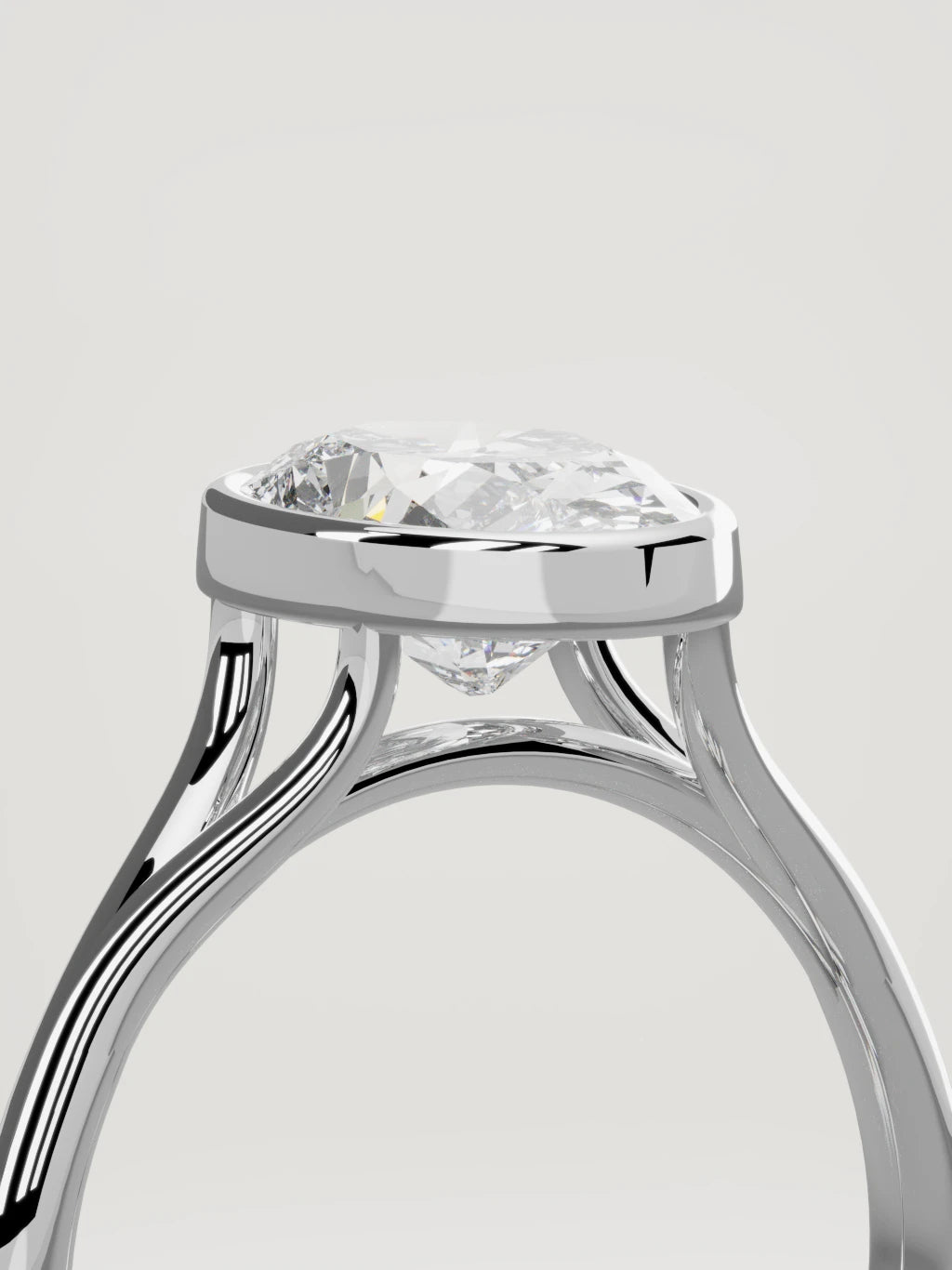 The Luna oval lab-grown diamond solitaire in 14K white gold, standing three-quarter view