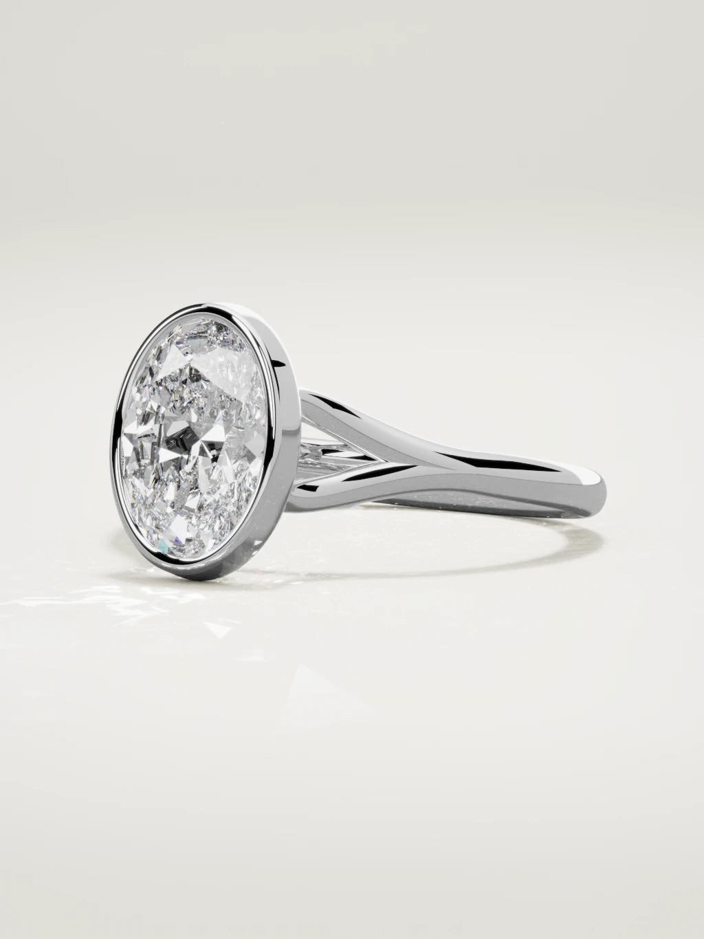 The Luna oval lab-grown diamond solitaire in 14K white gold, three-quarter view