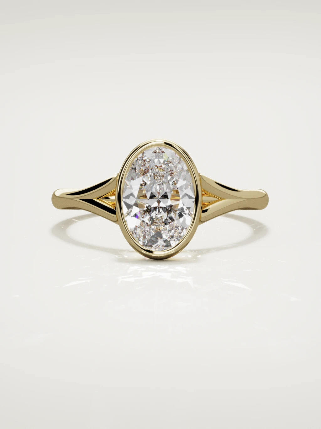 The Luna oval lab-grown diamond solitaire in 14K yellow gold, front view