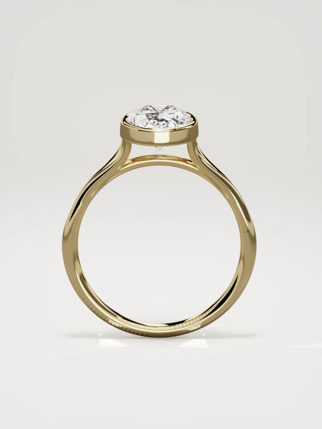 The Luna oval lab-grown diamond solitaire in 14K yellow gold, standing front view