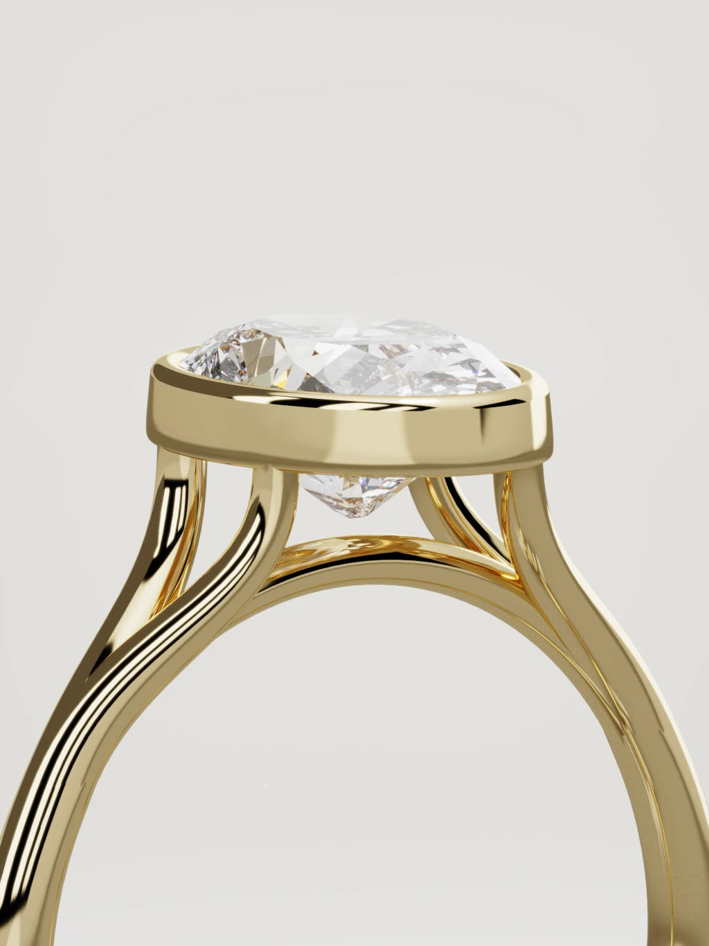 The Luna oval lab-grown diamond solitaire in 14K yellow gold, standing three-quarter view