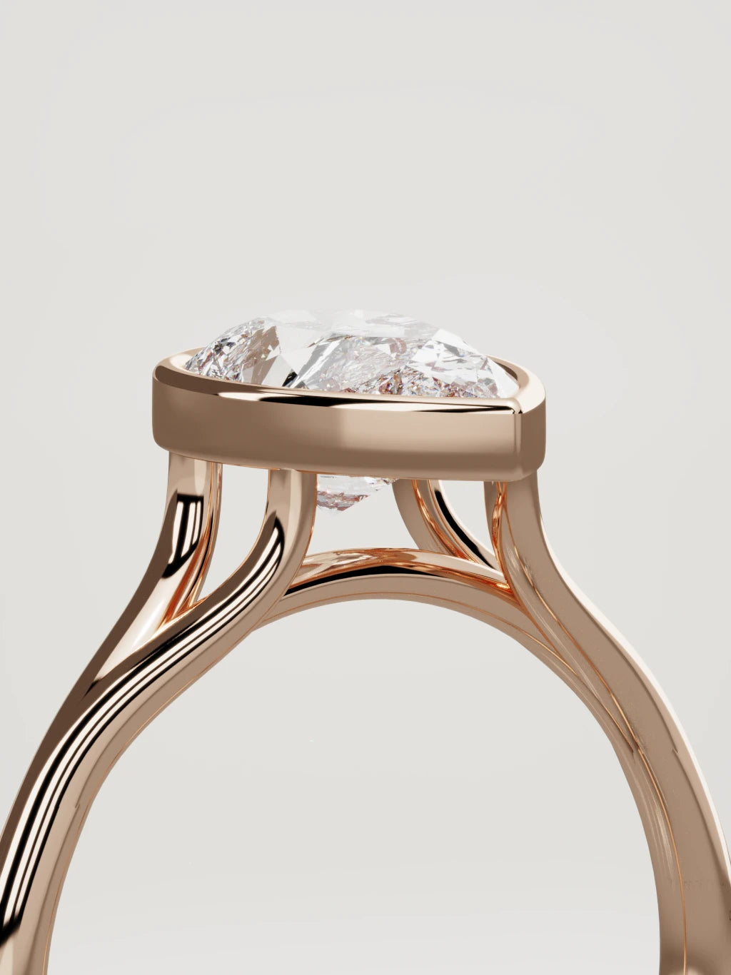 The Luna pear-shaped lab-grown diamond solitaire in 14K rose gold, standing three-quarter view