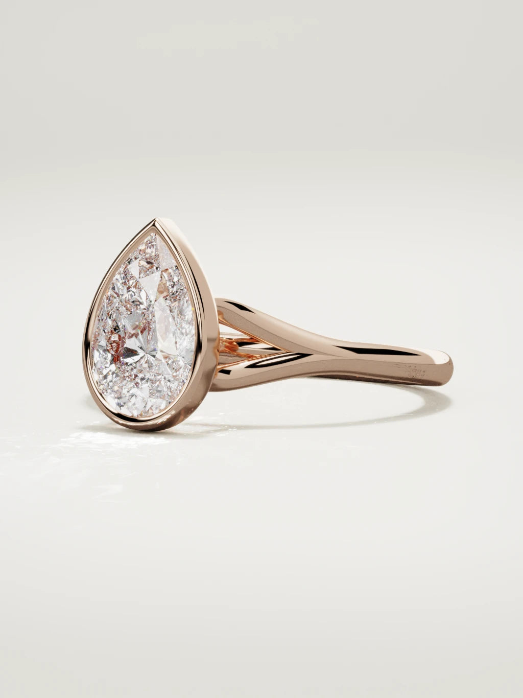 The Luna pear-shaped lab-grown diamond solitaire in 14K rose gold, three-quarter view