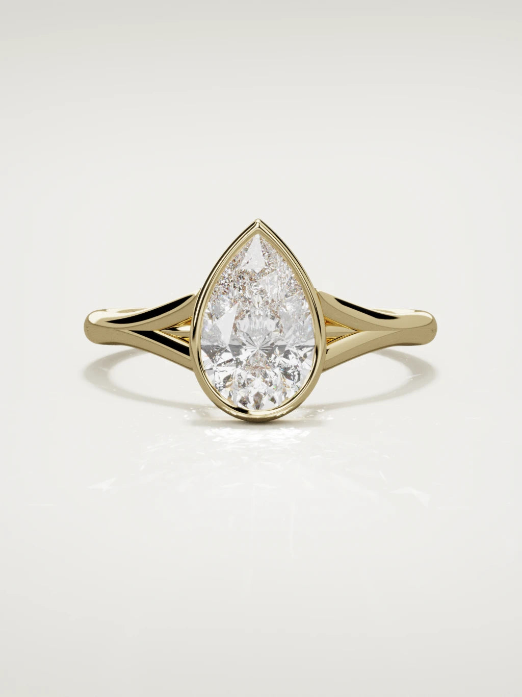 The Luna pear-shaped lab-grown diamond solitaire in 14K yellow gold, front view