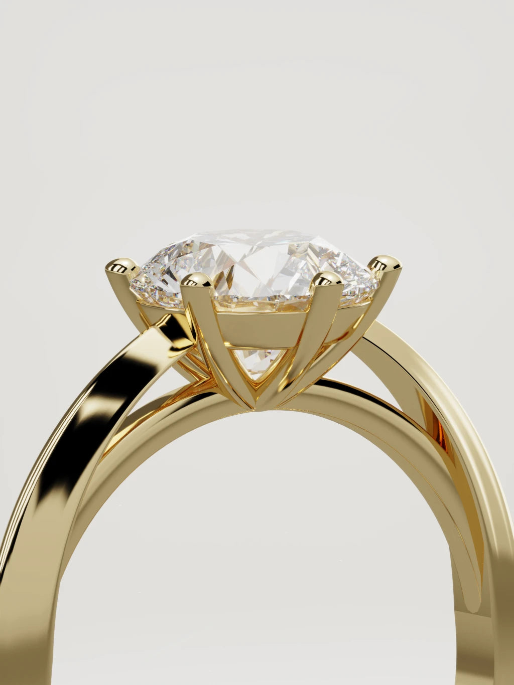 The Nave round lab-grown diamond solitaire in 14K yellow gold, standing three-quarter view