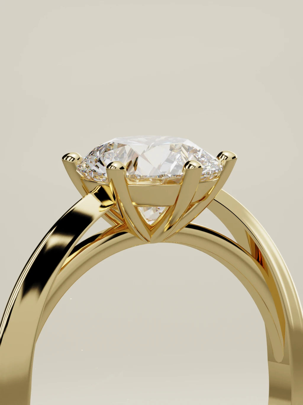 The Nave round lab-grown diamond solitaire in 14K yellow gold, standing three-quarter view