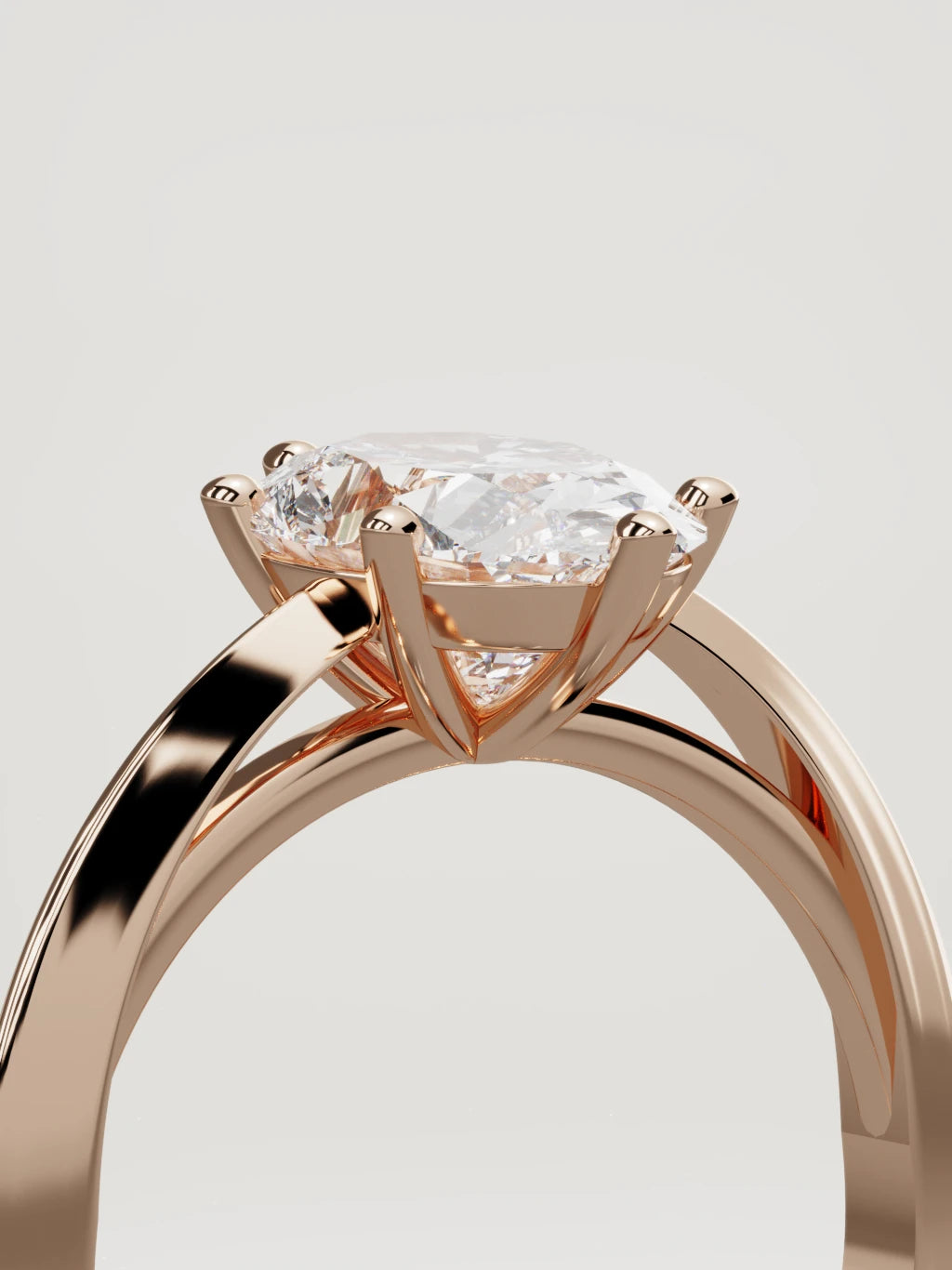 The Nave oval lab-grown diamond solitaire in 14K rose gold, standing three-quarter view