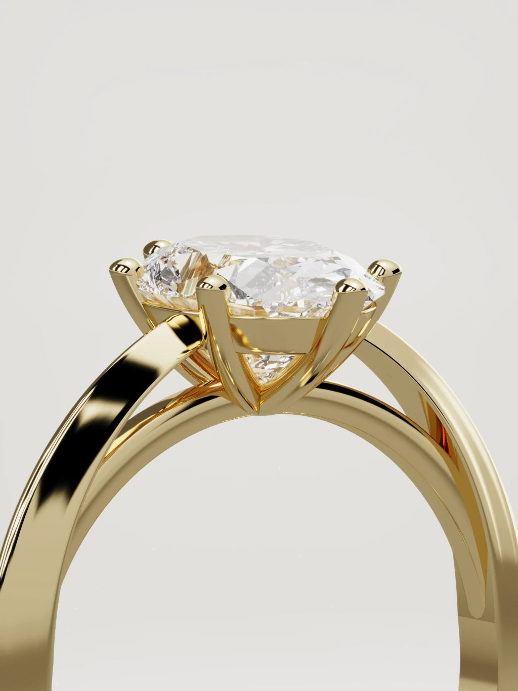 The Nave oval lab-grown diamond solitaire in 14K yellow gold, standing three-quarter view