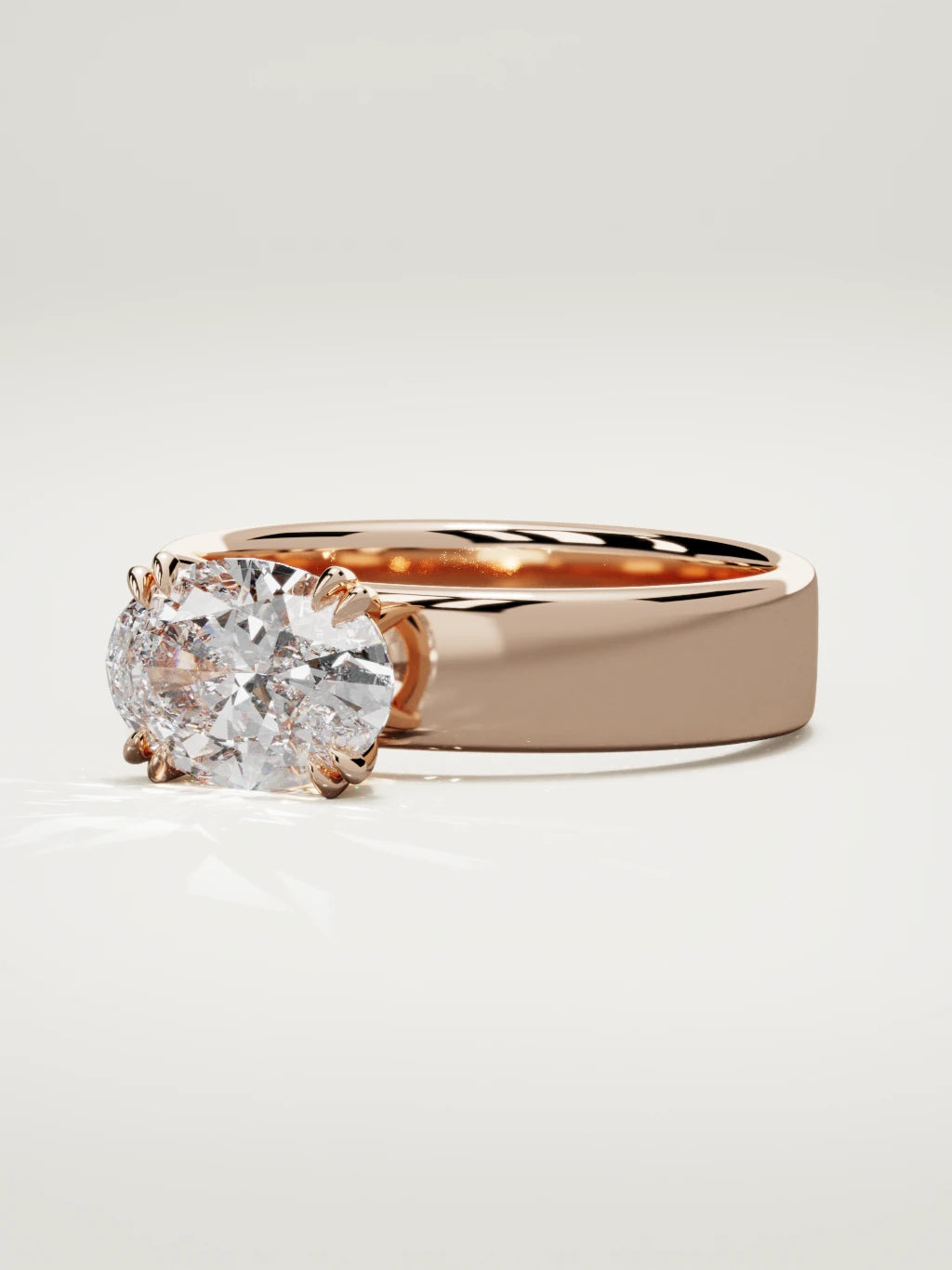 The Nova east-west oval lab-grown diamond solitaire in 14K rose gold, three-quarter view