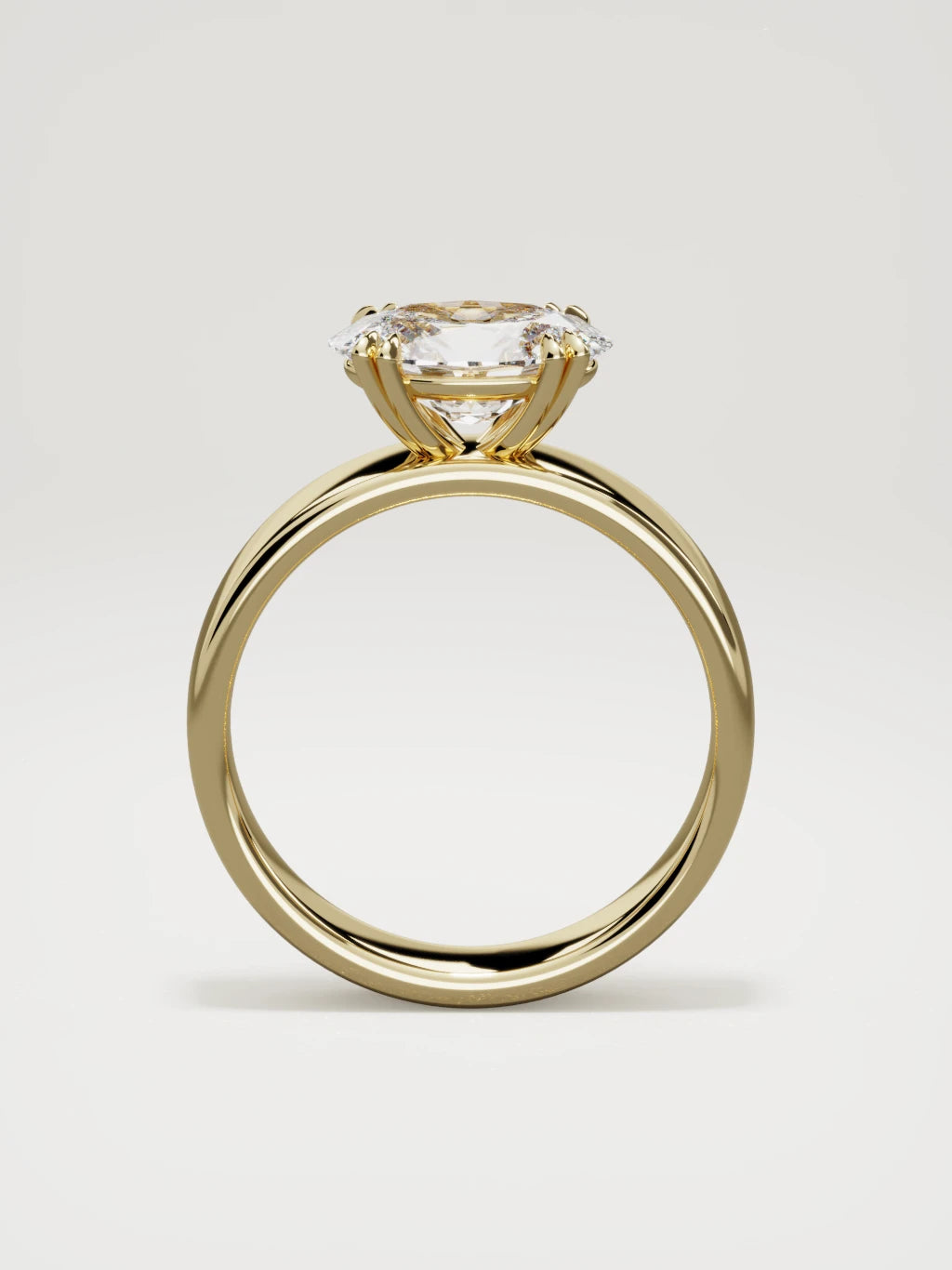 The Nova east-west oval lab-grown diamond solitaire in 14K yellow gold, standing front view