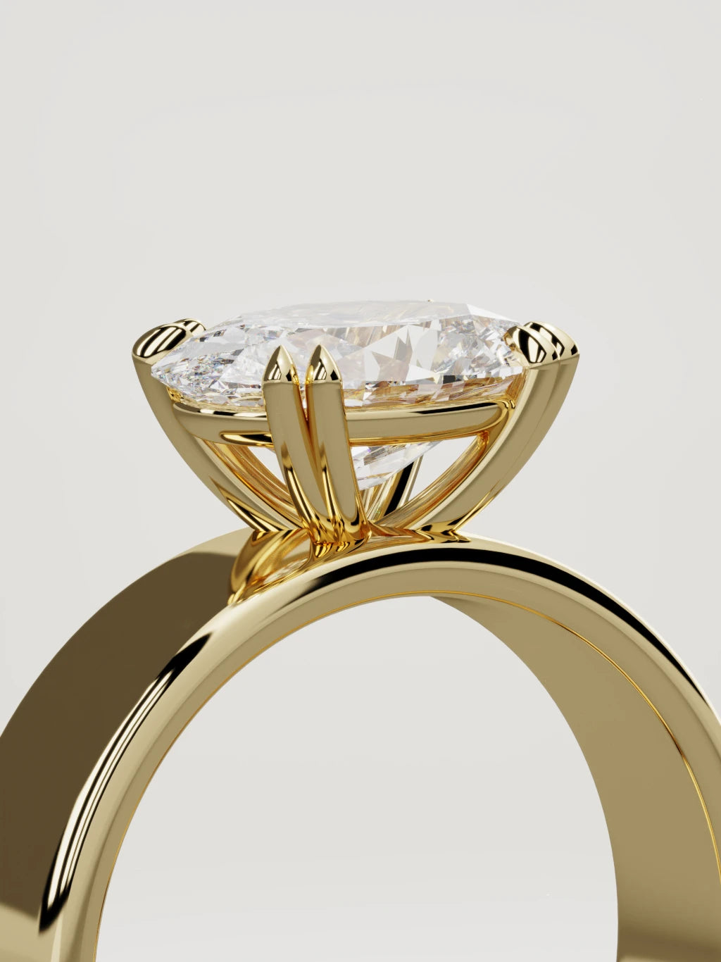 The Nova east-west oval lab-grown diamond solitaire in 14K yellow gold, standing three-quarter view