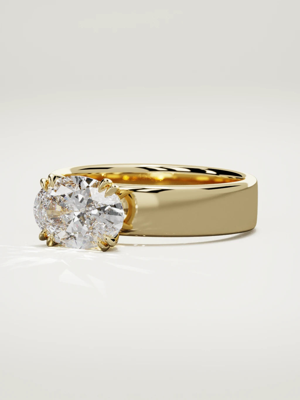 The Nova east-west oval lab-grown diamond solitaire in 14K yellow gold, three-quarter view