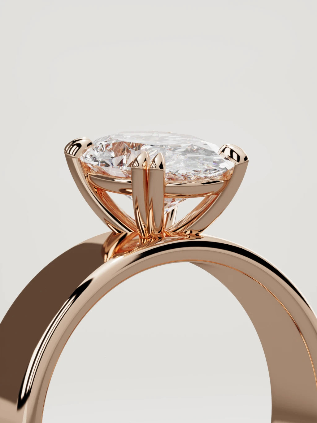 The Nova oval lab-grown diamond solitaire in 14K rose gold, standing three-quarter view
