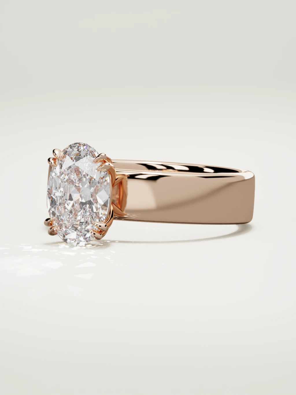 The Nova oval lab-grown diamond solitaire in 14K rose gold, three-quarter view