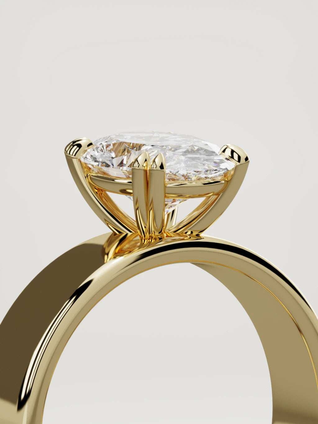 The Nova oval lab-grown diamond solitaire in 14K yellow gold, standing three-quarter view
