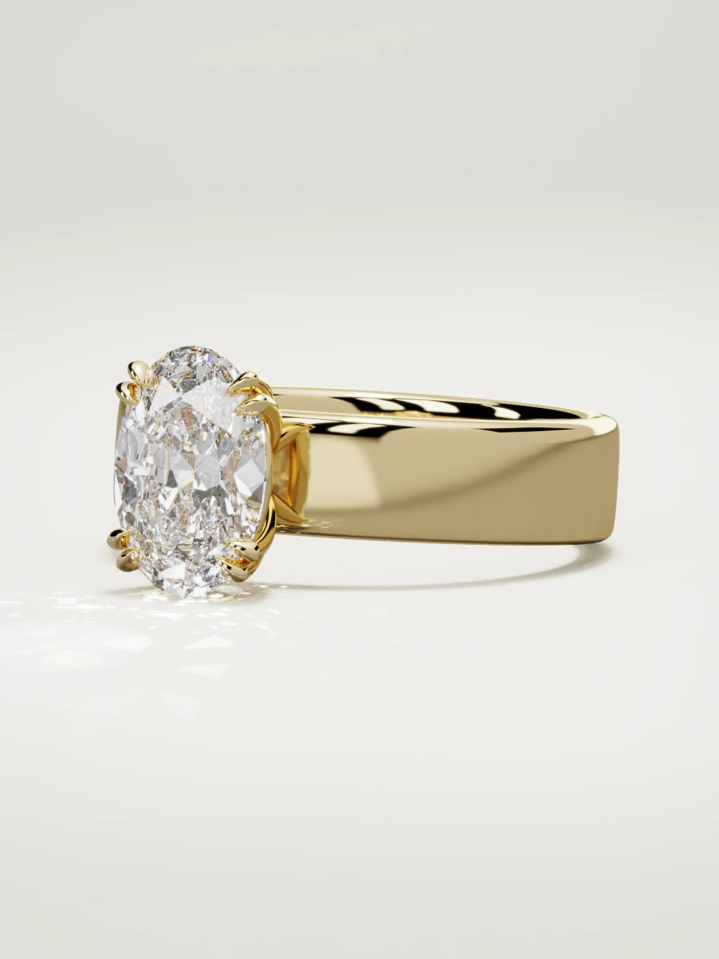 The Nova oval lab-grown diamond solitaire in 14K yellow gold, three-quarter view