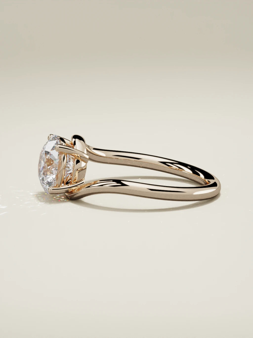 The Ola round lab-grown diamond solitaire in 14K rose gold, side view