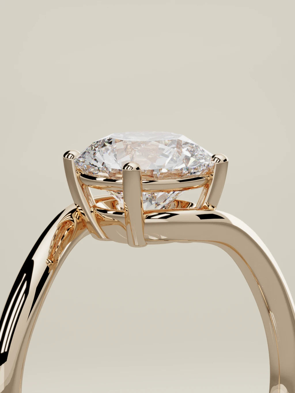 The Ola round lab-grown diamond solitaire in 14K rose gold, standing three-quarter view