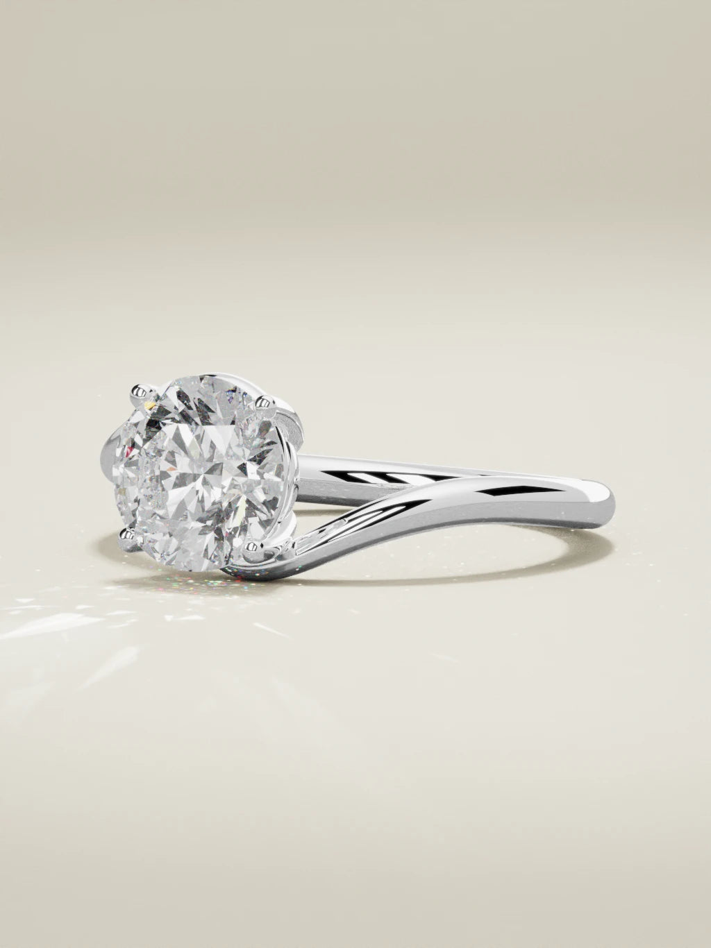 The Ola round lab-grown diamond solitaire in 14K white gold, three-quarter view