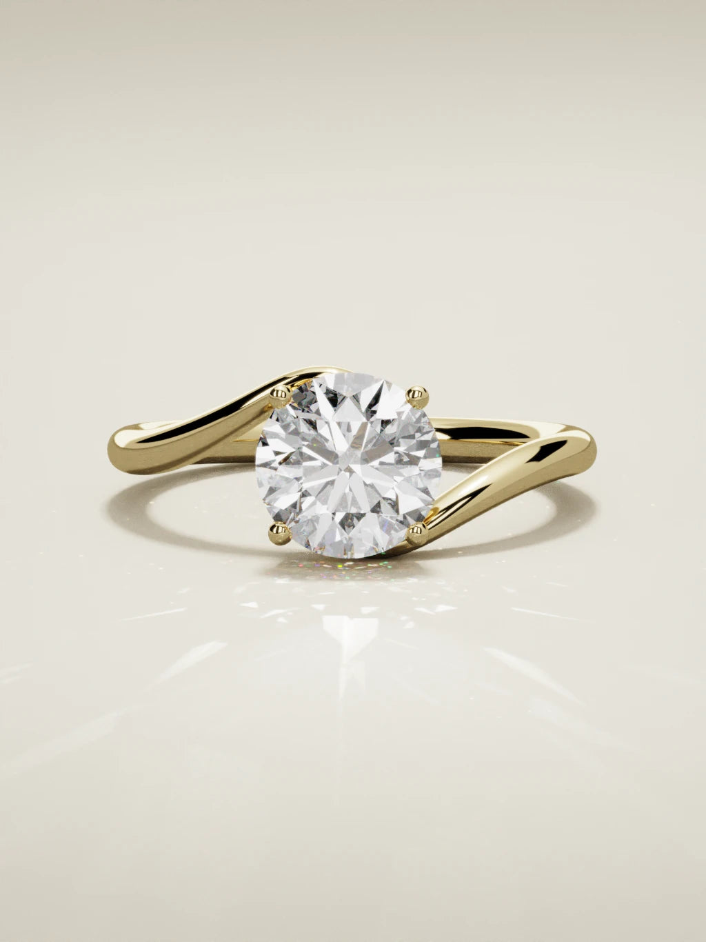 The Ola round lab-grown diamond solitaire in 14K yellow gold, front view