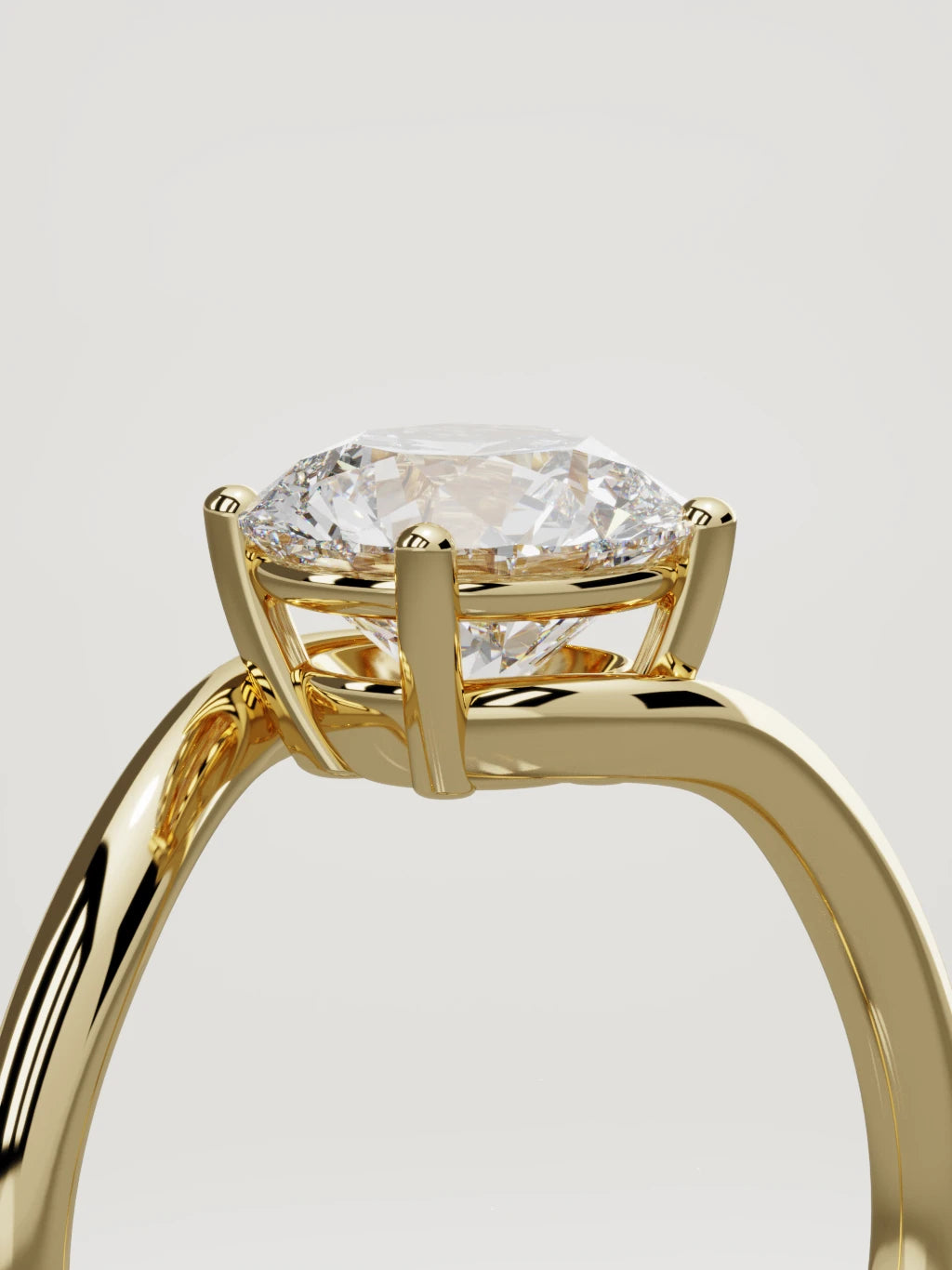 The Ola round lab-grown diamond solitaire in 14K yellow gold, standing three-quarter view