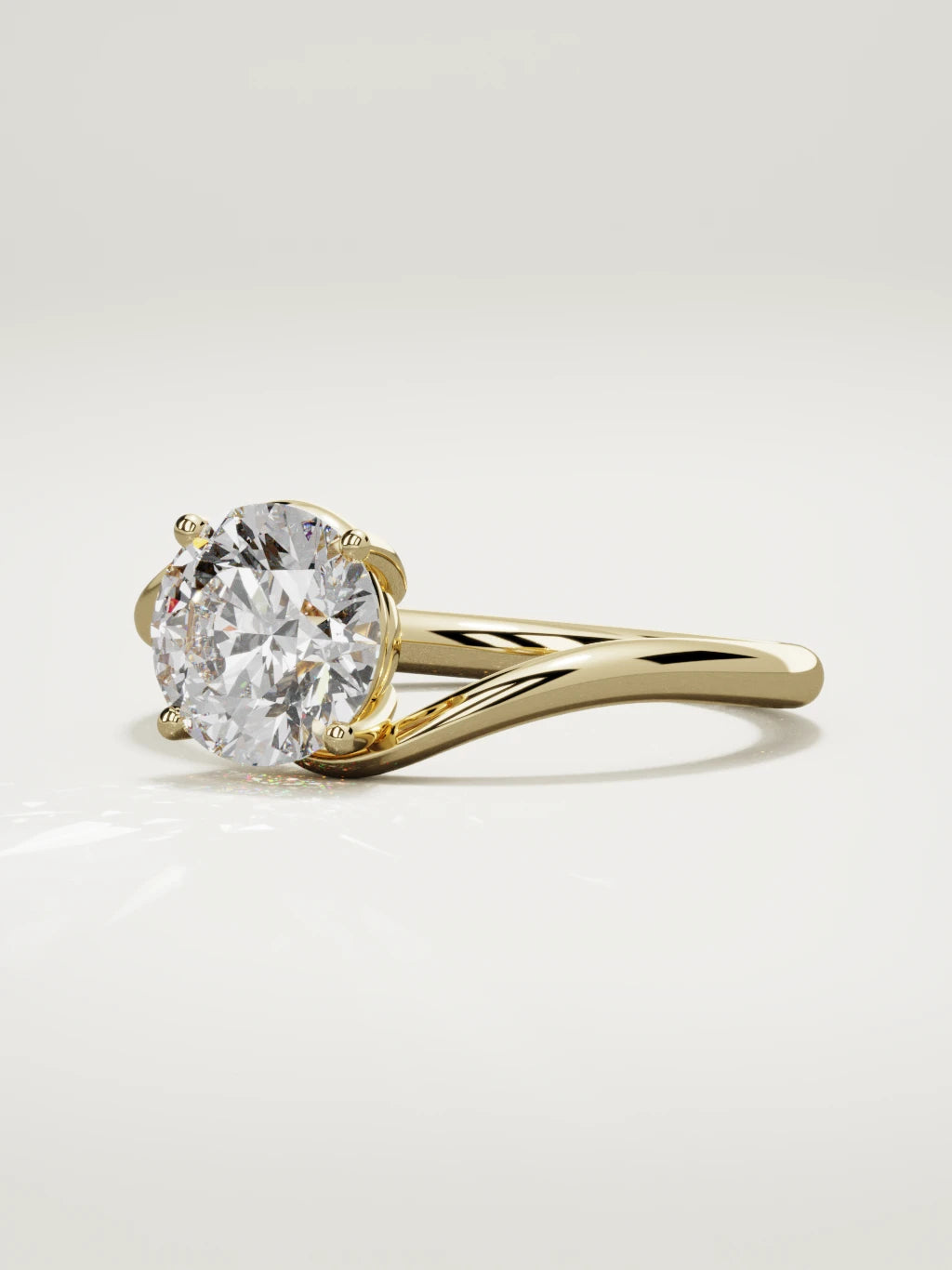 The Ola round lab-grown diamond solitaire in 14K yellow gold, three-quarter view