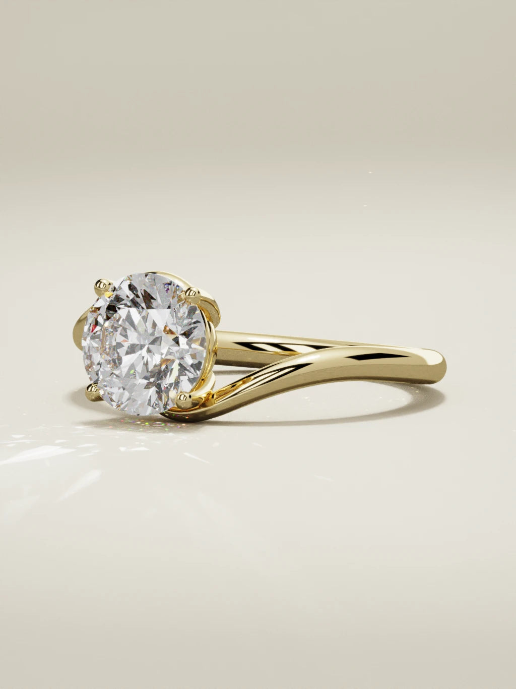 The Ola round lab-grown diamond solitaire in 14K yellow gold, three-quarter view
