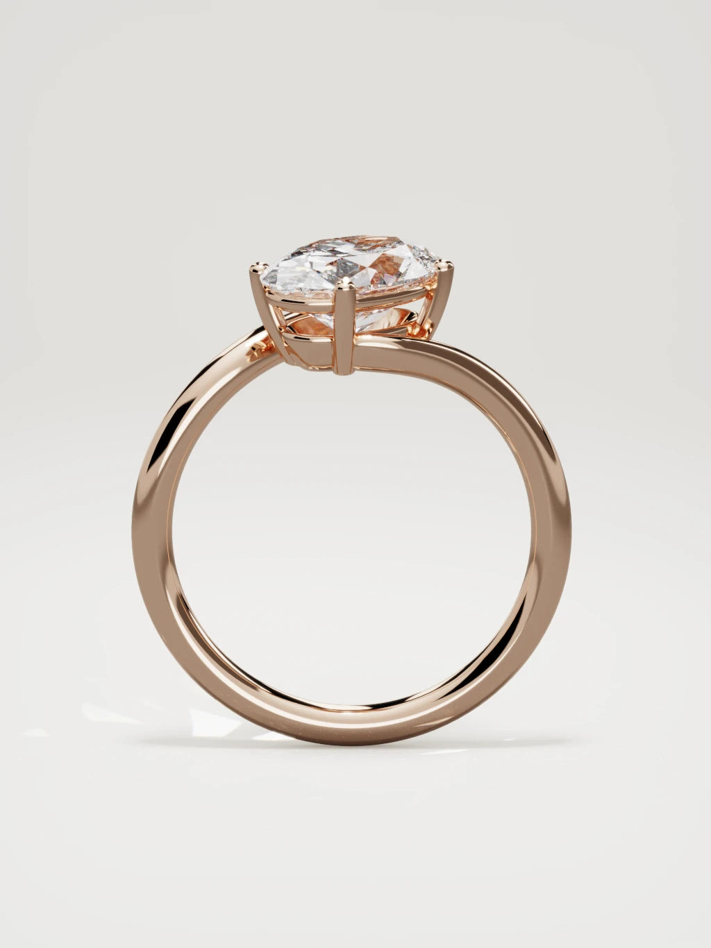 The Ola east-west oval lab-grown diamond solitaire in 14K rose gold, standing front view