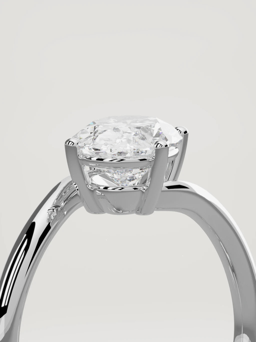 The Ola east-west oval lab-grown diamond solitaire in 14K white gold, standing three-quarter view