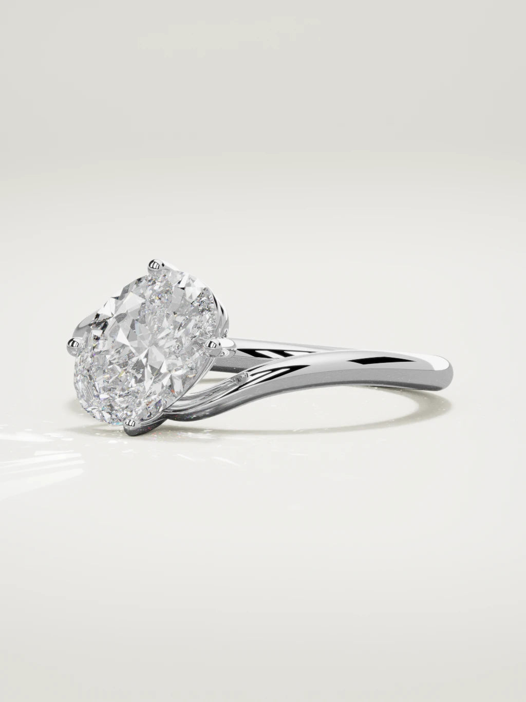 The Ola east-west oval lab-grown diamond solitaire in 14K white gold, three-quarter view