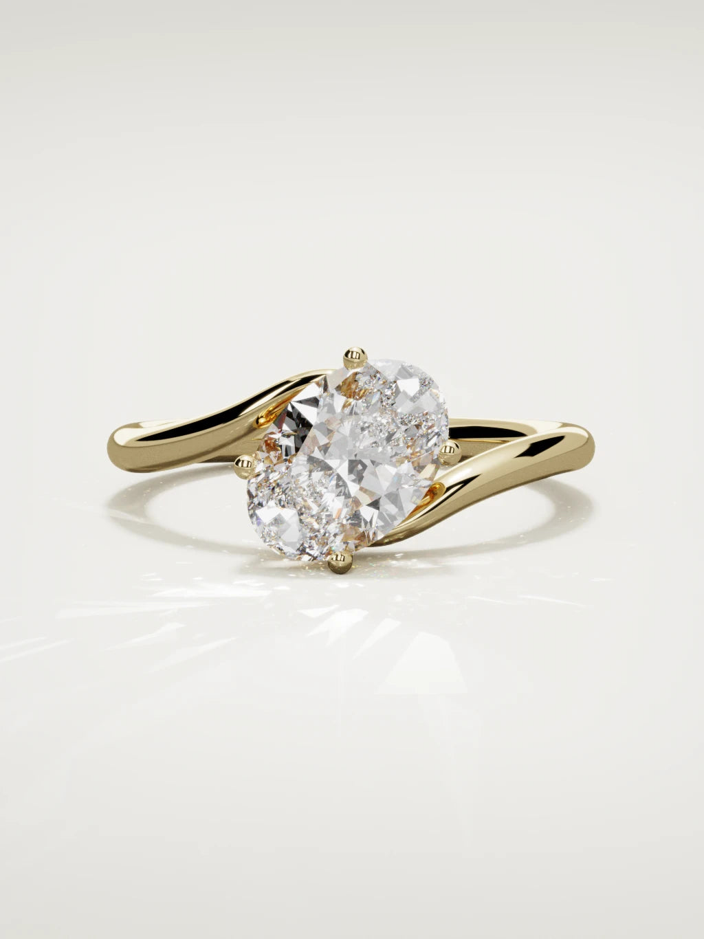 The Ola east-west oval lab-grown diamond solitaire in 14K yellow gold, front view