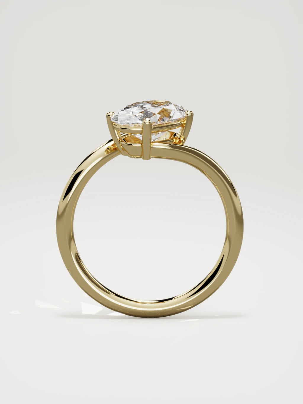 The Ola east-west oval lab-grown diamond solitaire in 14K yellow gold, standing front view