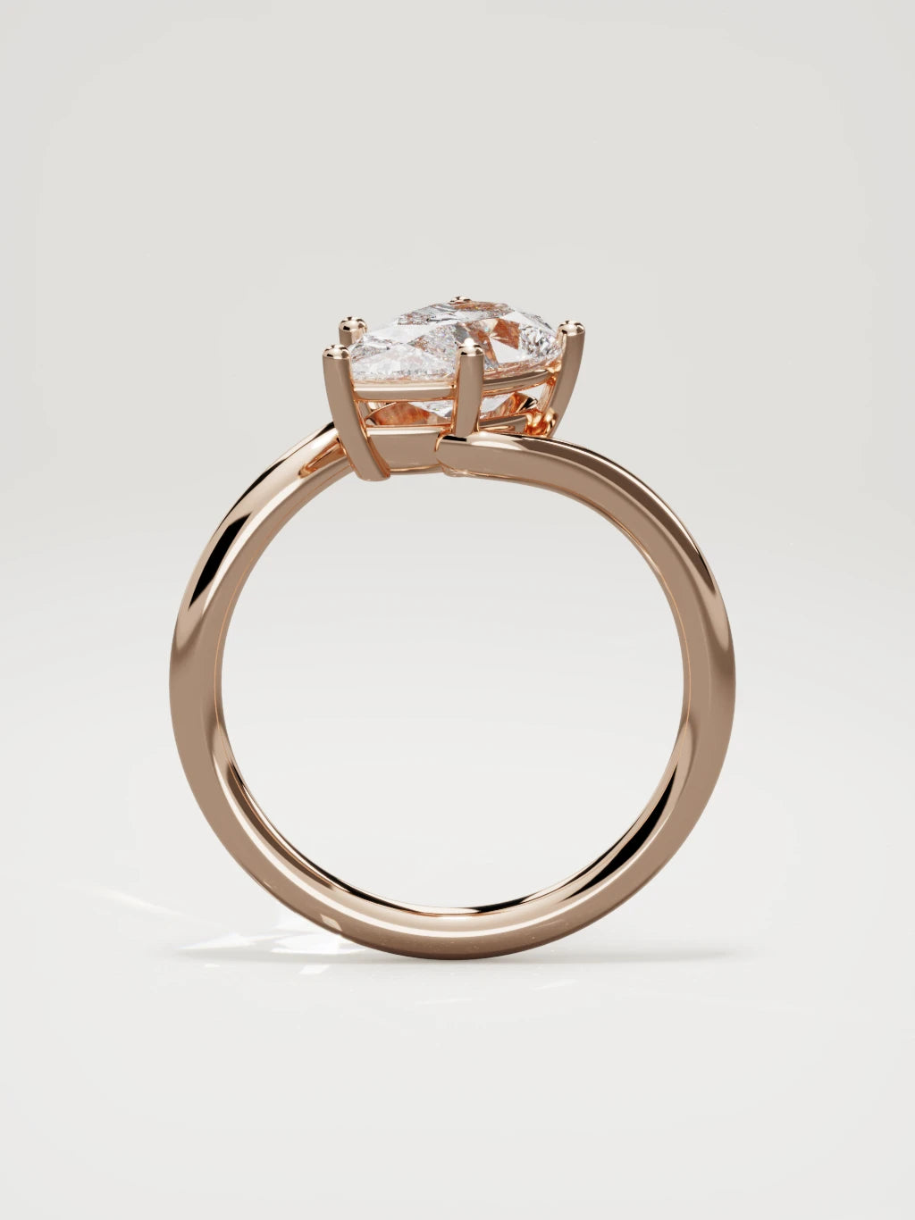 The Ola east-west pear-shaped lab-grown diamond solitaire in 14K rose gold, standing front view