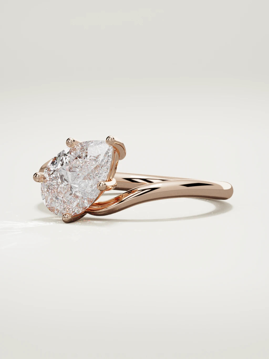 The Ola east-west pear-shaped lab-grown diamond solitaire in 14K rose gold, three-quarter view