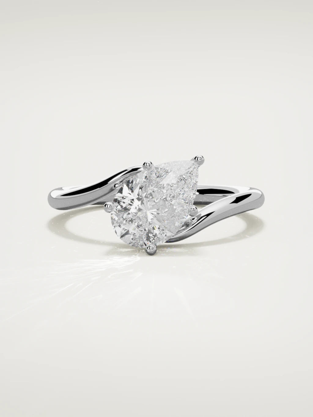 The Ola east-west pear-shaped lab-grown diamond solitaire in 14K white gold, front view