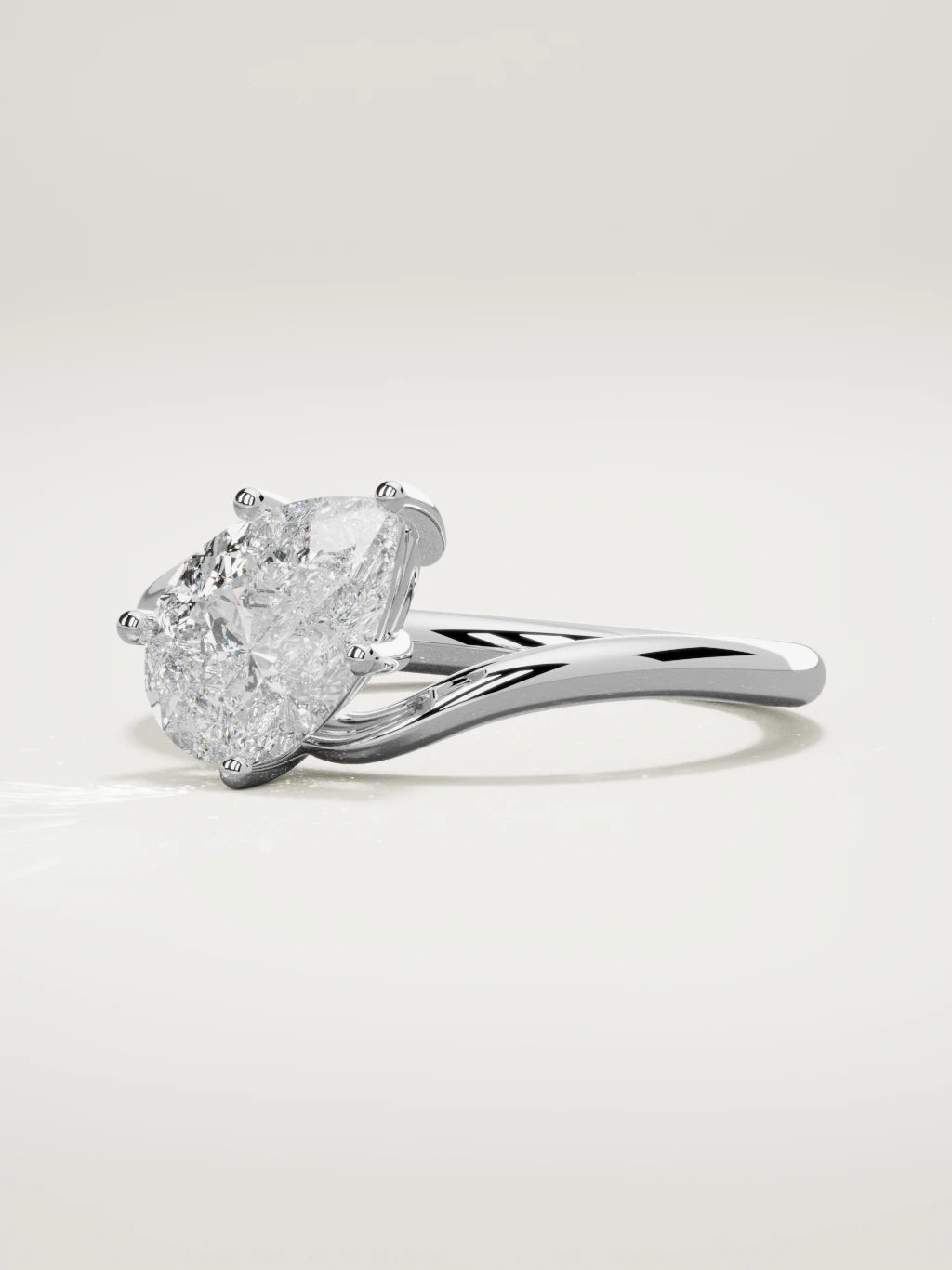 The Ola east-west pear-shaped lab-grown diamond solitaire in 14K white gold, three-quarter view