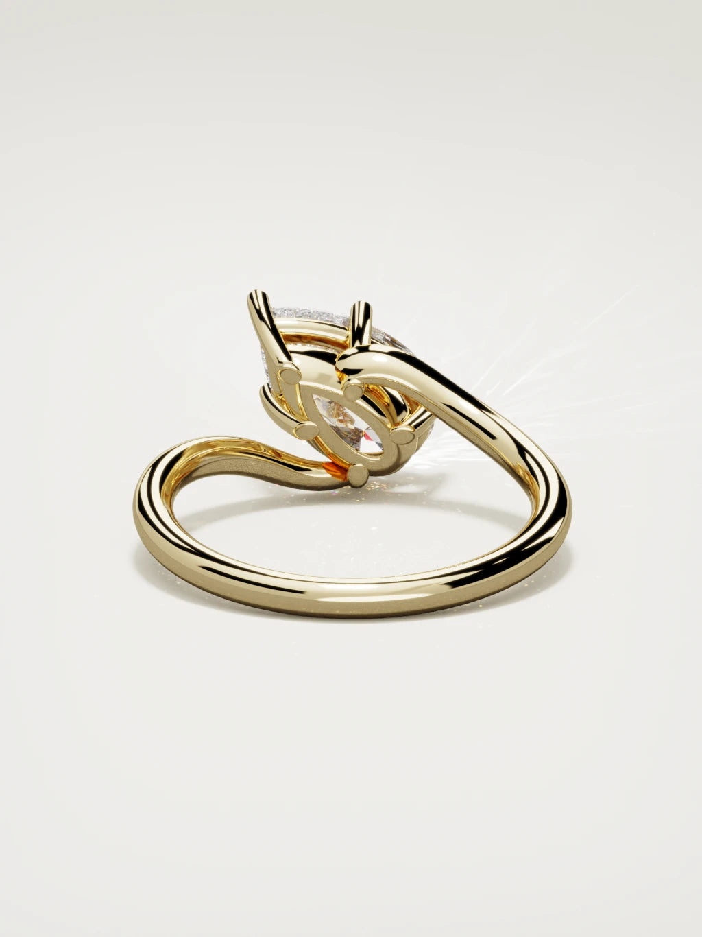 The Ola east-west pear-shaped lab-grown diamond solitaire in 14K yellow gold, back view