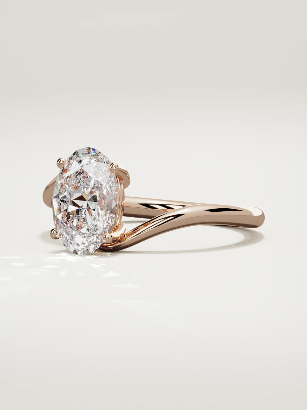 The Ola oval lab-grown diamond solitaire in 14K rose gold, three-quarter view