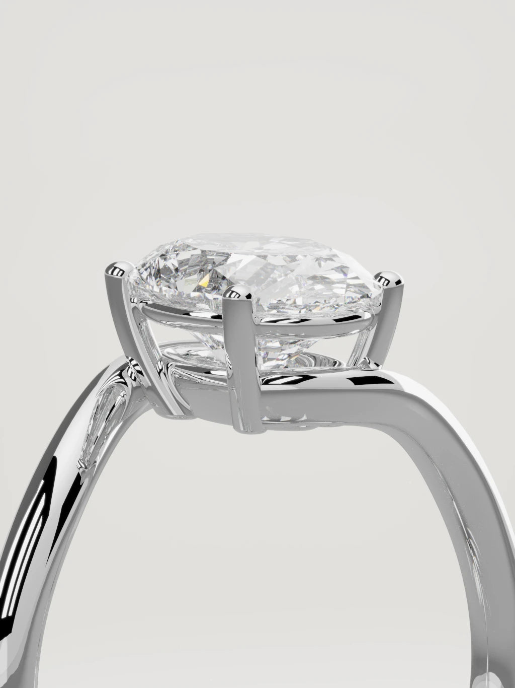 The Ola oval lab-grown diamond solitaire in 14K white gold, standing three-quarter view